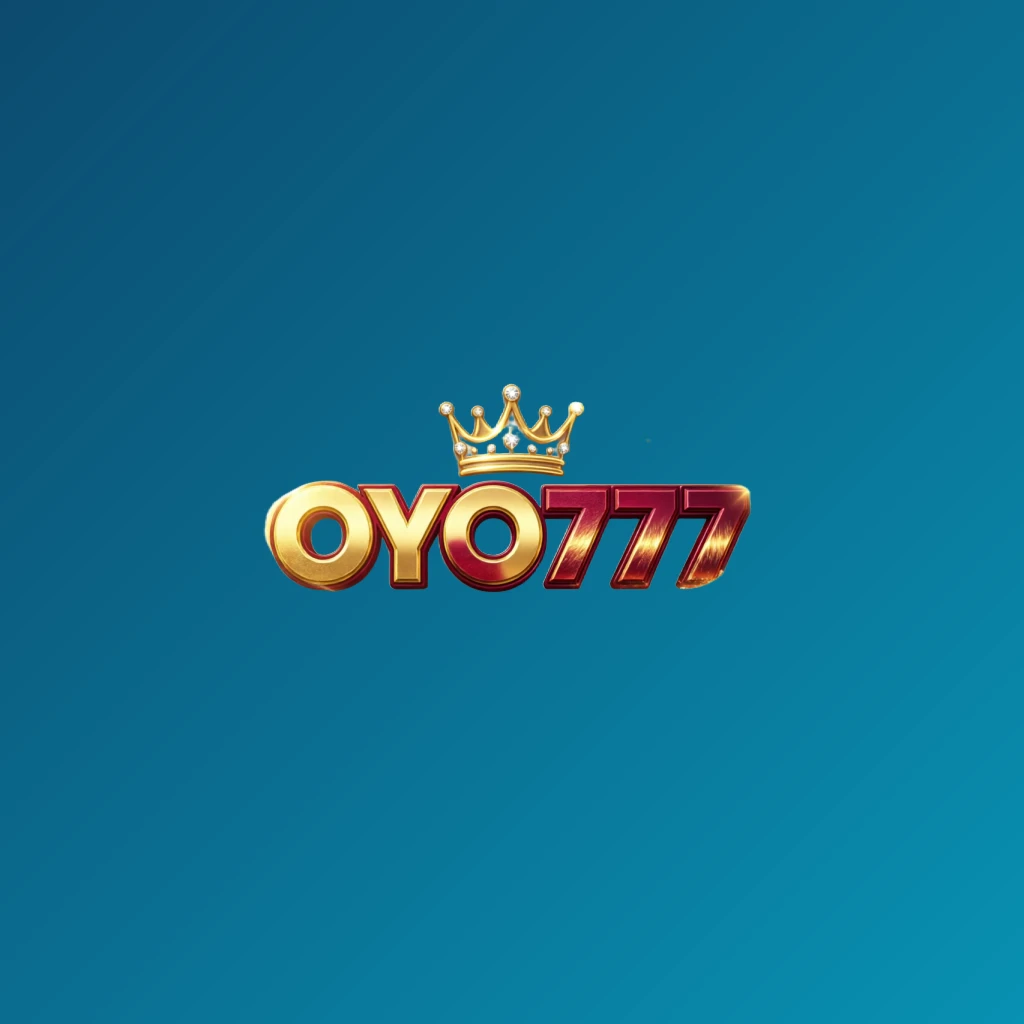 Logo bergaya kasino dinamis untuk OYO777 yang menampilkan huruf tebal besar berwarna emas terang dan merah tua dengan mahkota bercahaya serta efek cahaya berkilau pada latar belakang transparan, dirancang sebagai tanda kata persegi panjang horizontal untuk header situs web